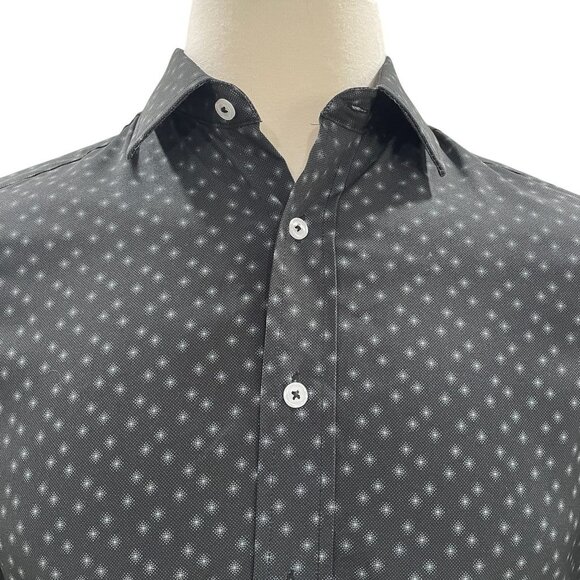 Nick Graham Black Dress Shirt Small Stretch Modern Fit Micro Print Long Sleeve - Picture 10 of 10